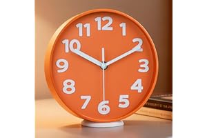 45MinST 8-Inch Orange Modern Wall Clock – Silent Non-Ticking, 3D Large Numbers, Accurate Timekeeping | Decorative Wall & Desk Clock with Stand for Living Room, Bedroom, Kitchen, or Office