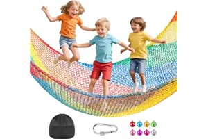 TOPNEW Double Layers Climbing Cargo Net - 9.9FT x 14.8FT Heavy Duty Playground Safety Net for Kids Backyard, Tree Fort & Jungle Gyms | Treehouse Accessories with Storage Bag & Carabiners(Coloured)