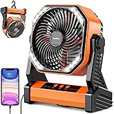 20000mAh Battery Powered Camping Fan, Rechargeable Portable Fan with Light, 360° Rotation Hook, Battery Operated Fan for Outdoor Car Travel Tent BBQ Hurricane Camping Gear Power Outages Essentials