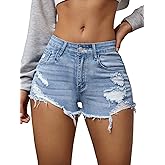 Verdusa Womens Shorts Jeans Y2k Outfits Summer Vintage Low Rise Ripped Distressed Skinny Mini Denim Shorts