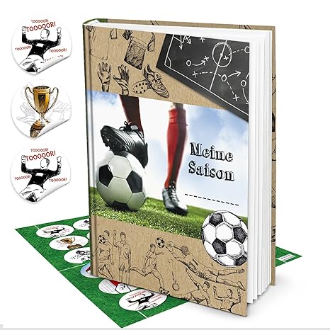 Geschenk-SET Fußball-Buch Geschenk Fußballer Jungen MEINE SAISON + 24 runde Fußball-Aufkleber Sticker Album als Geburtstagsge