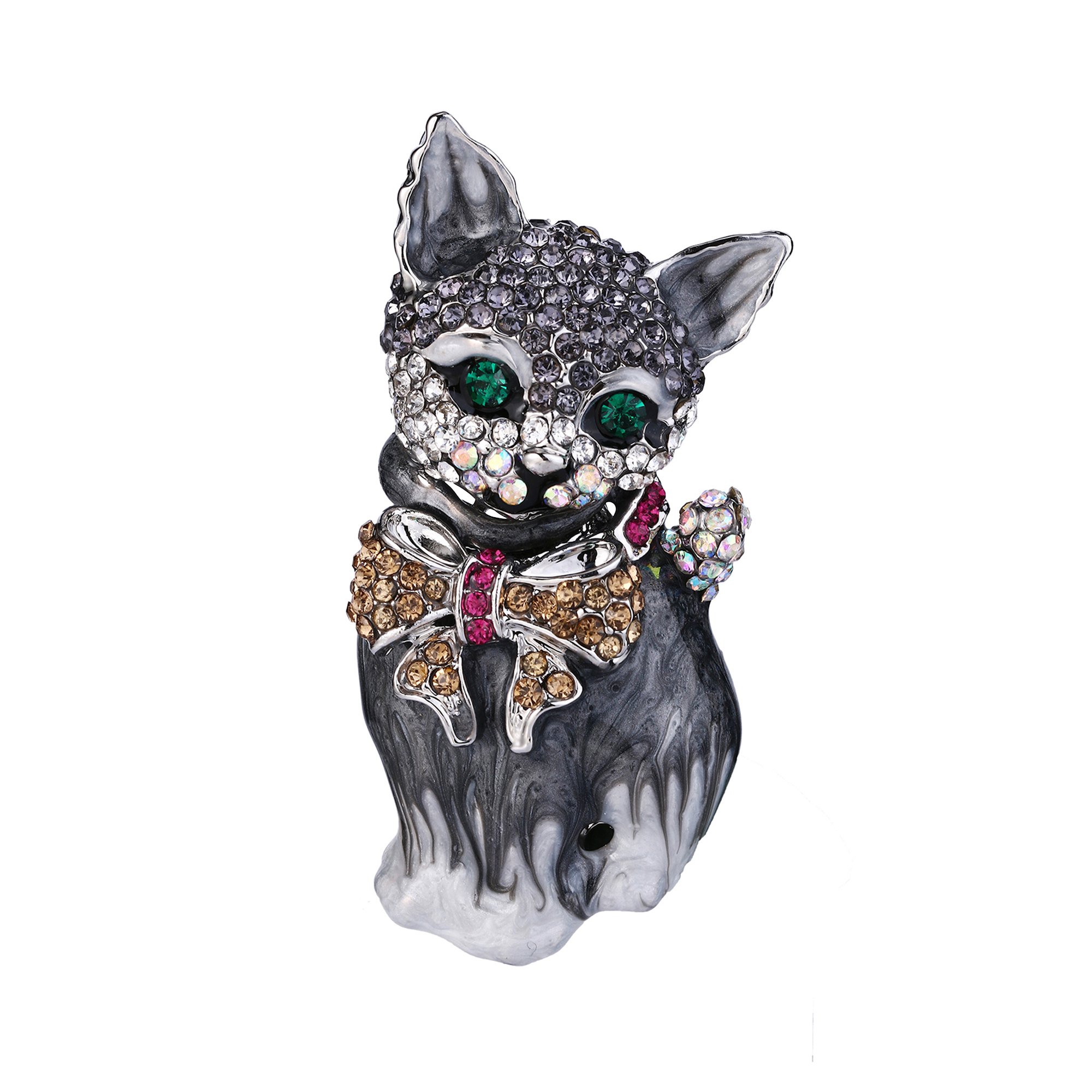 Ever Faith Plump 3D Cat Pet Austrian Crystal Enamel Brooch Silver-Tone Grey