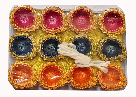 DSR Colourful Diyas 12 Pcs, Handmade Clay,Mitti Diyas for Navratri Diwali Puja Gifts Decoration