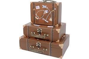 SLPR Small Decorative Suitcase Boxes (Set of 3) – Travel-Themed Paperboard Storage for Gifts, Bridal Shower & Party Décor – Largest Box is 12" x 8" x 3.5