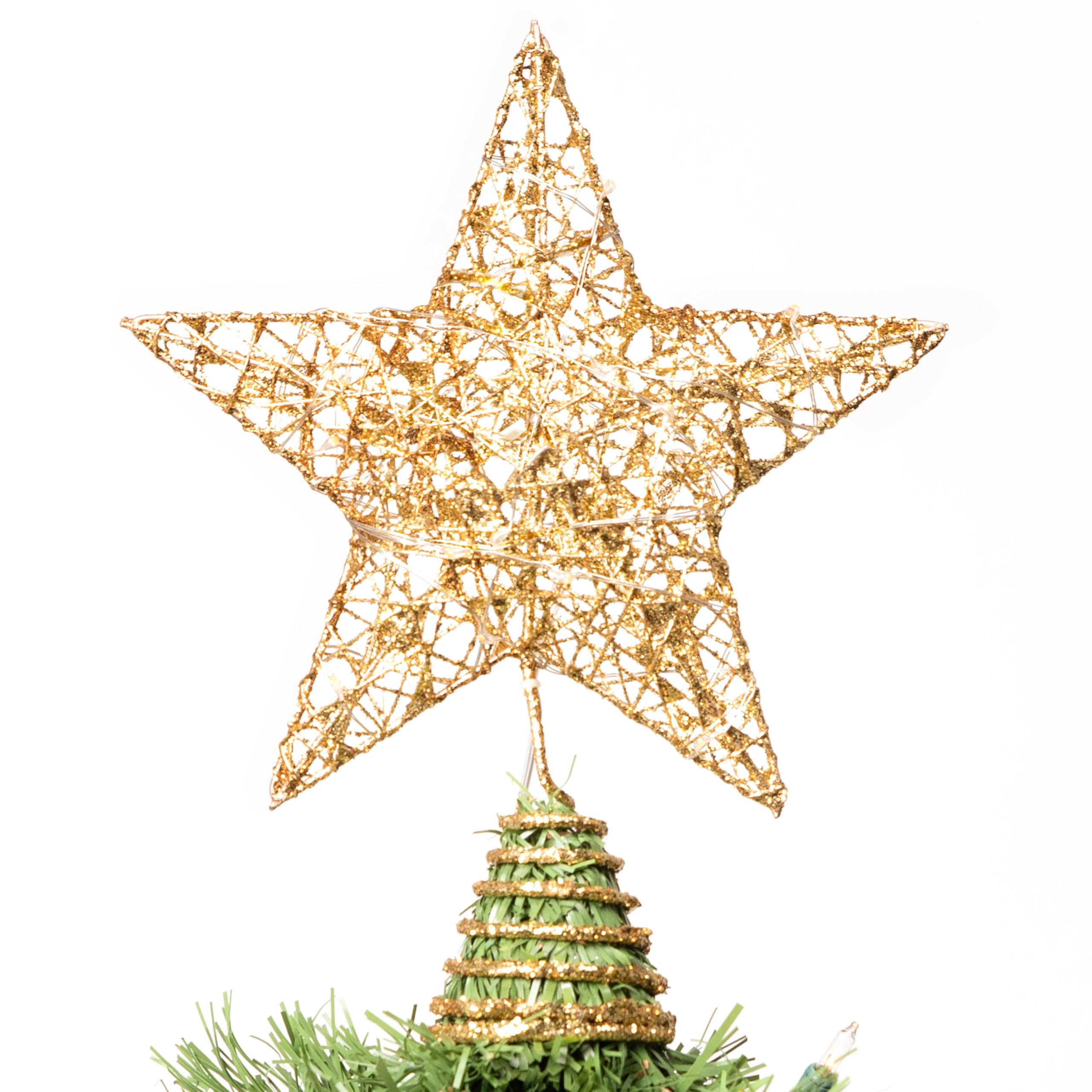 Photo 1 of Joiedomi 8 inch Christmas Gold Glitter Star Tree Toppers Metal Lighted with 20 LED Lights for Xmas Decorations, Holiday Party Indoor Decor