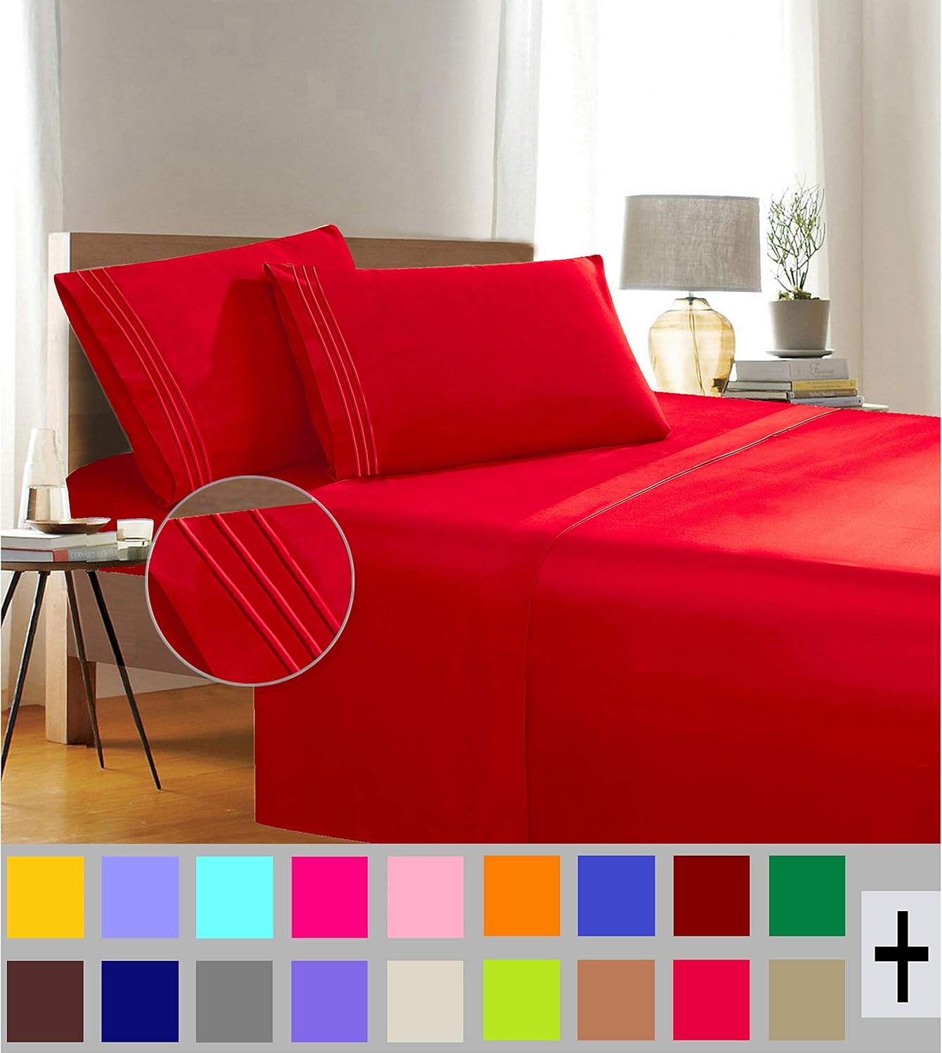 Elegant Comfort 1500 Thread Count Wrinkle & Fade Resistant Egyptian Quality 3-Piece Bed Sheet Set Ultra Soft Luxurious Set Includes Flat Sheet, Fitted Sheet and 1 Pillowcase, Twin/Twin XL, Exotic Red: Home & Kitchen