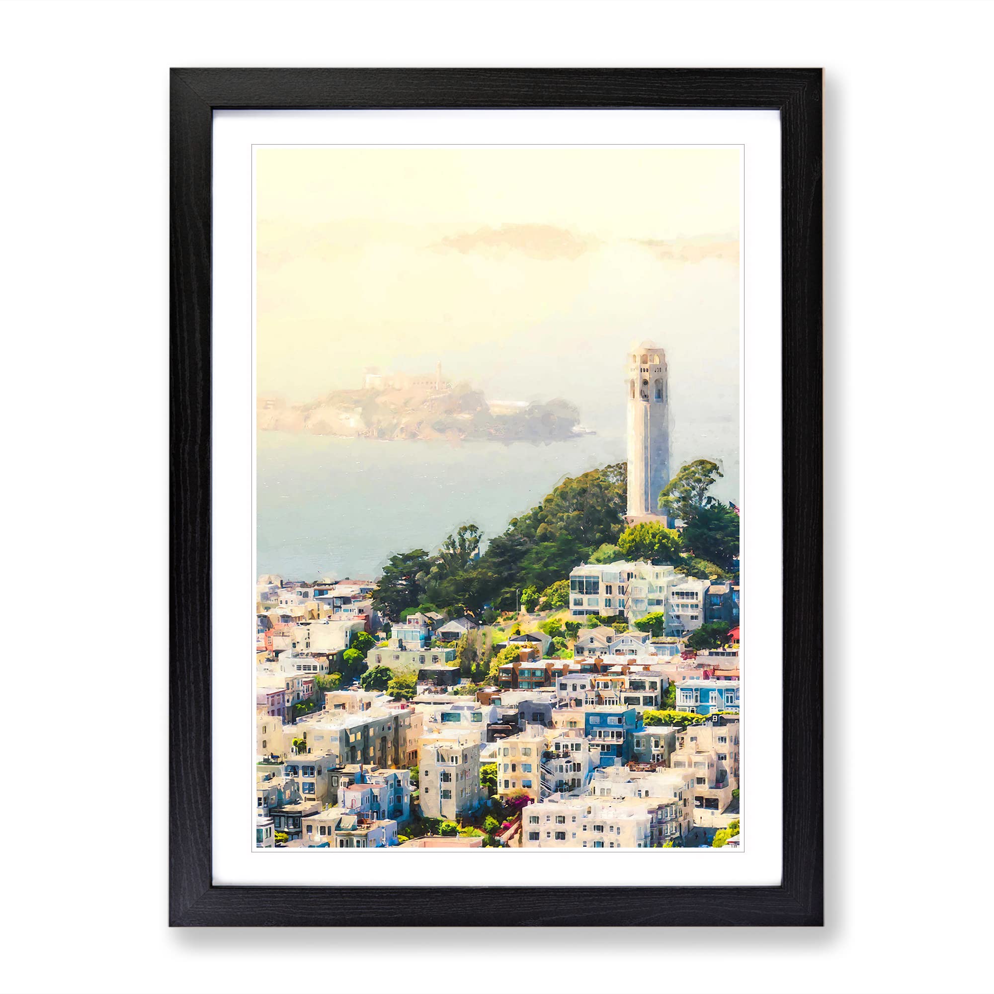 View Of Alcatraz In San Francisco Modern Framed Wall Art Print, Ready to Hang Picture for Living Room Bedroom Home Office Décor, Black A4 (34 x 25 cm)