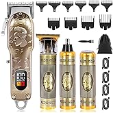 Professional Hair Clipper Set Men's Cordless Hair Clipper T-Shaped Blade Beard Trimmer Nose Hair Trimmer Electric Shaver Rechargeable Professional Hair Trimmer Set (Bronze)