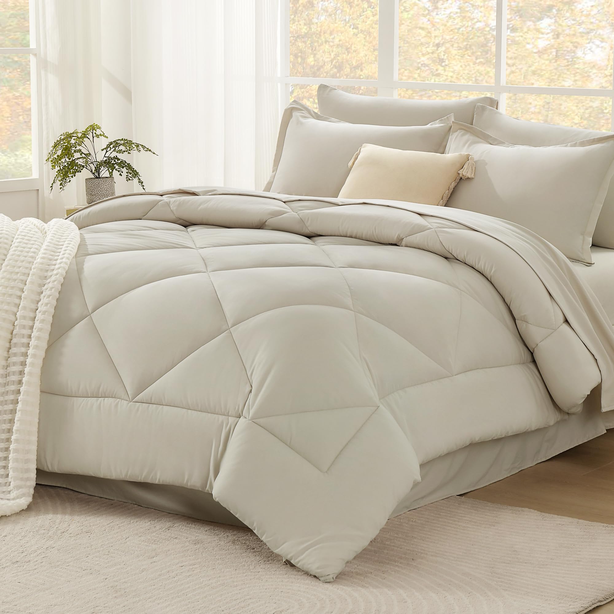 Litanika California King Comforter Set with Sheets Beige - 7 Pieces Bed ...