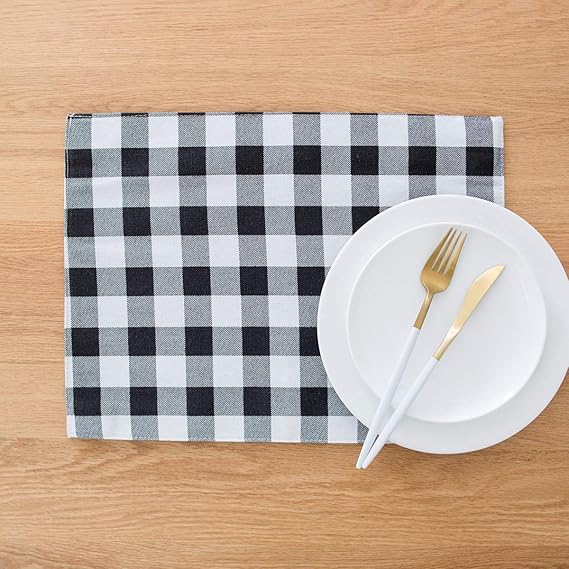 famibay Buffalo Plaid Place Mats, Black and White Placemats