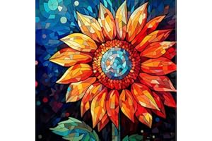 EIBEILI Diamond Painting Kits for Adults, Stained Glass Sunflower 5D Diamond Art Kits for Beginner DIY Full Drill Diamond Dots Crystal Craft Kits for Home Wall Decor Gifts 11.8x11.8 inch