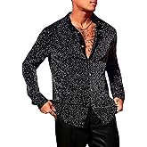 Verdusa Men's Glitter Shirts Long Sleeve Collar Button Down Party Shirt Top