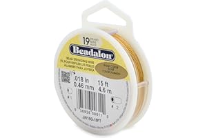 Beadalon 19 0.018" (0.46 mm) 15 ft (4.6 m) Gold Color 25 Strand Stainless Steel Bead Stringing Wire