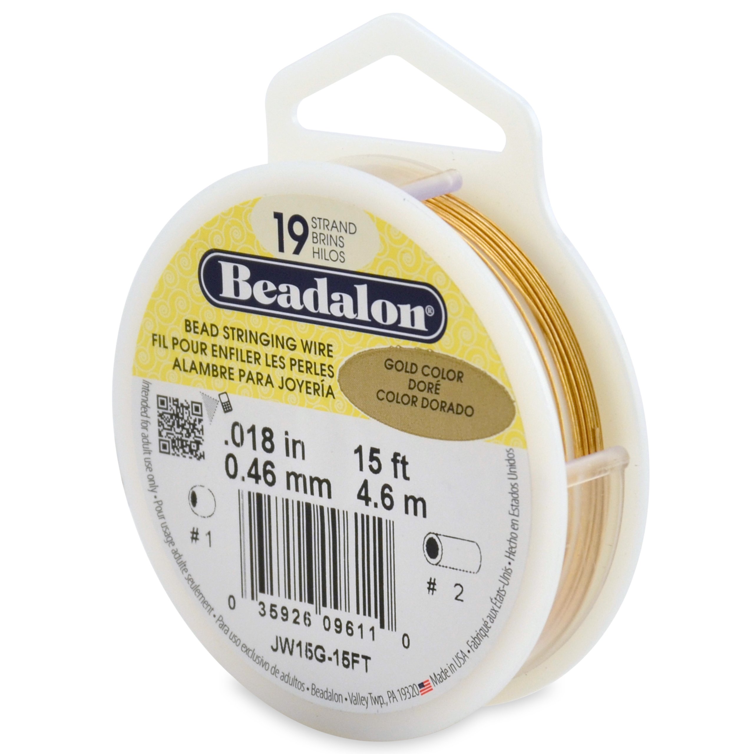 Beadalon 4.6 m Reel 0.46 mm Diameter 19 Strand Wire, Gold