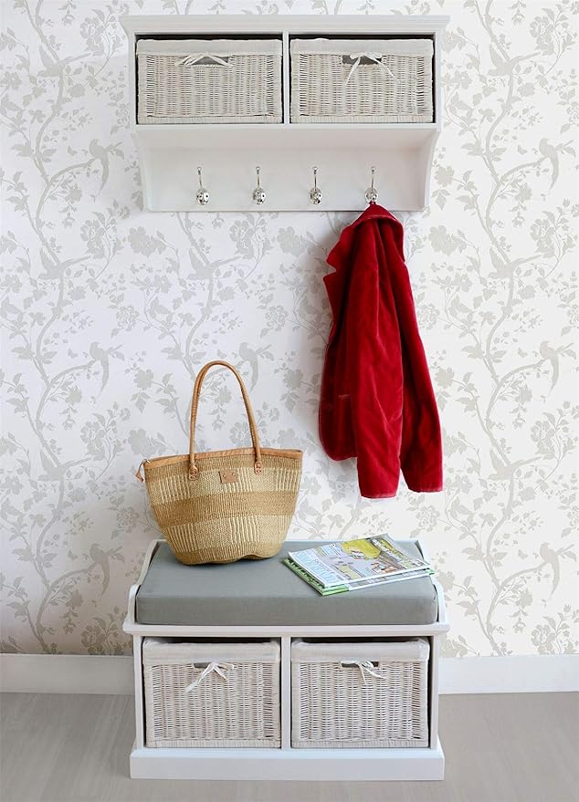 Tetbury White hanging shelf and storage bench. Fully assembled wall