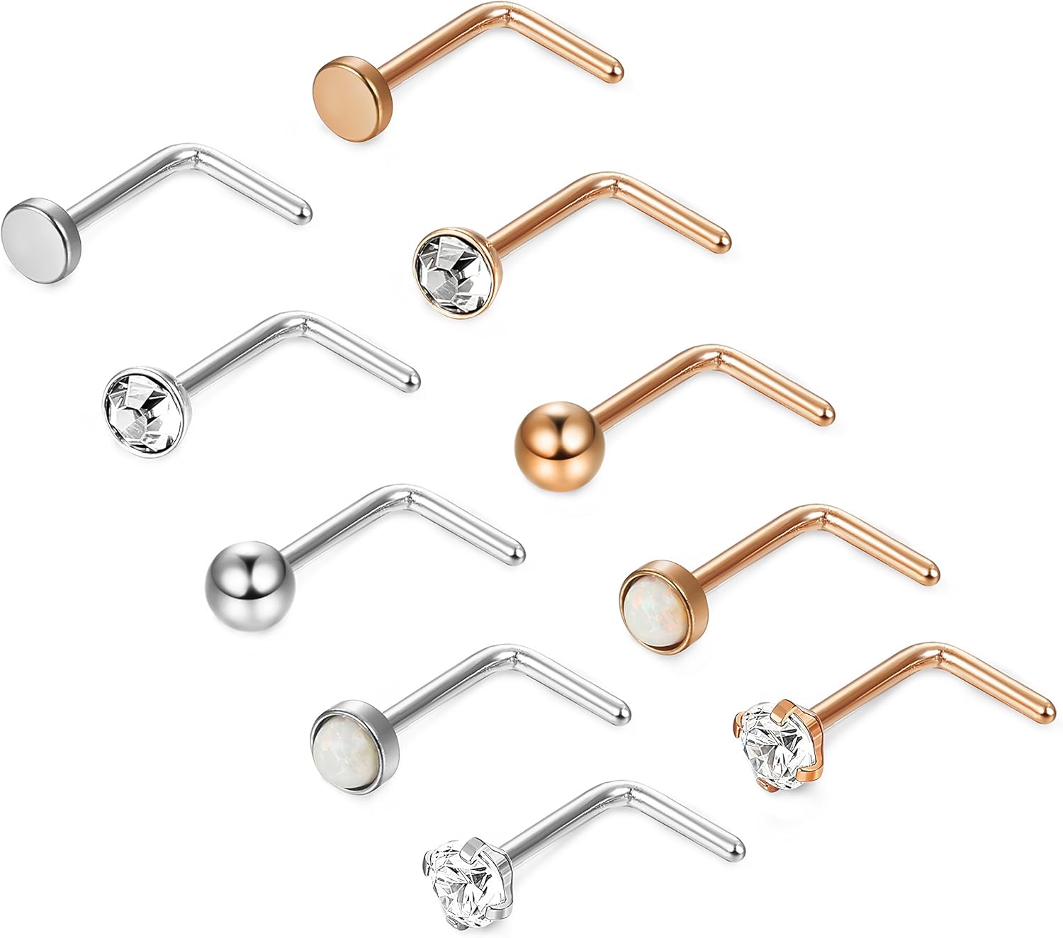 ORAZIO 10PCS 18G 316L Stainless Steel Nose Stud Rings LShape Labret