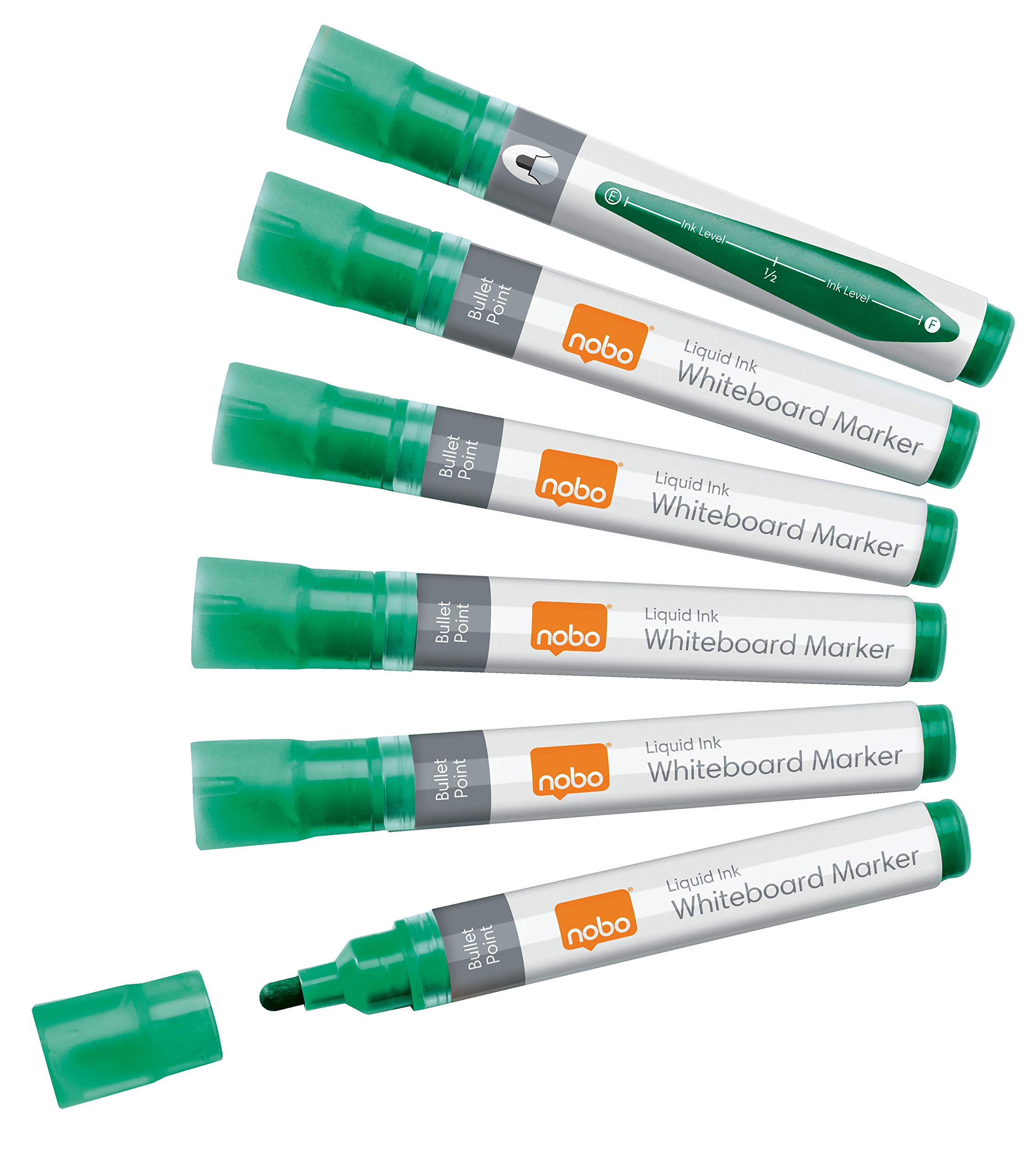 Nobo Liquid Ink Drywipe Whiteboard Pens, 3 mm Bullet Tip, Pack of 12, 1901076, Green