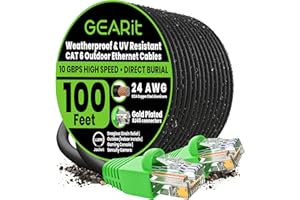 GEARit Cat6 Ethernet Cable 100ft, Outdoor Direct Burial Cat 6 Cable 24AWG High Speed Up to 10Gbps, LLDPE (PE) UV-Resistant Wa