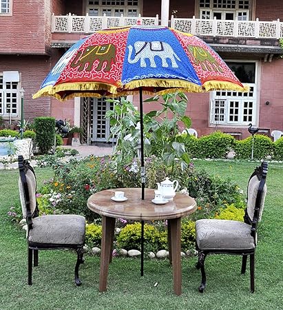 Lalhaveli Decorative Elephant Embroidery Work Design Garden Outdoor Umbrella 52 X 72 Inches