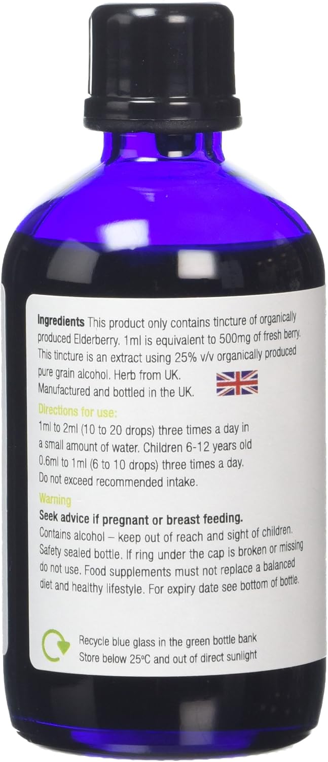 Organic Herbal Remedies 100ml Elderberry Tincture, Blue Bottle, 100 ml (Pack of 1) - Image 4