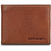 Eddie Bauer Men's Rugged Leather Bifold Wallet | Money Clip | RFID Protection | ID Window | Genuine Leather | EDC