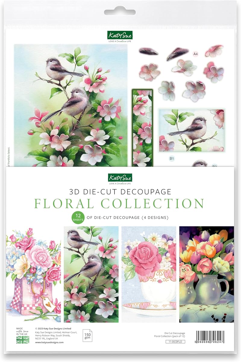 Katy Sue Floral Decoupage Sheets - 12 Die-Cuts for Card Making