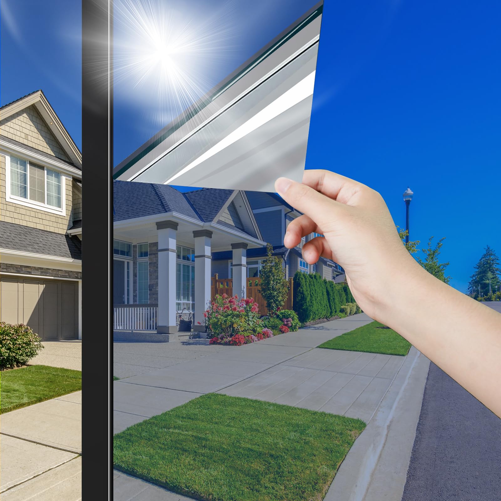 Photo 1 of ConCus-T One Way Window Film Static Cling Daytime Privacy Reflective Window Tint UV Blocking Windows Sticker for Home Office, Silver 11.81Inch x 6.5Feet