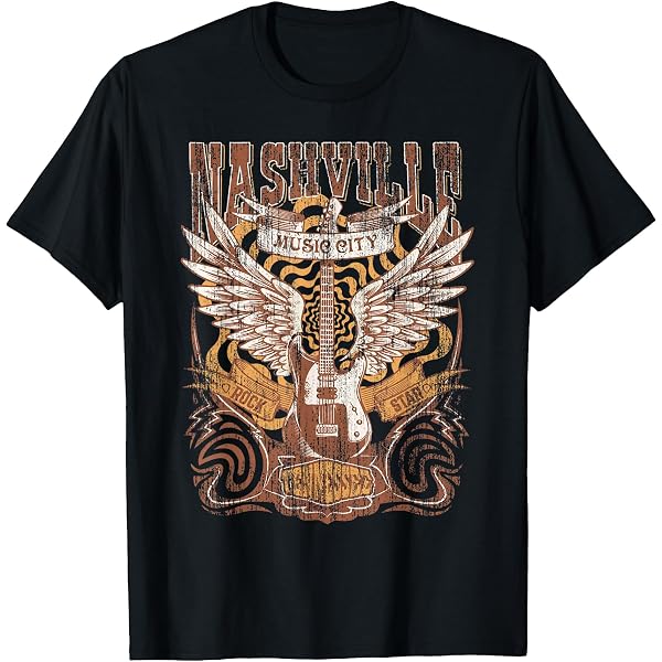 T-shirt Vintage 90s Nashville Guitare USA - Taille M - Coton - Occasion Très Bon état