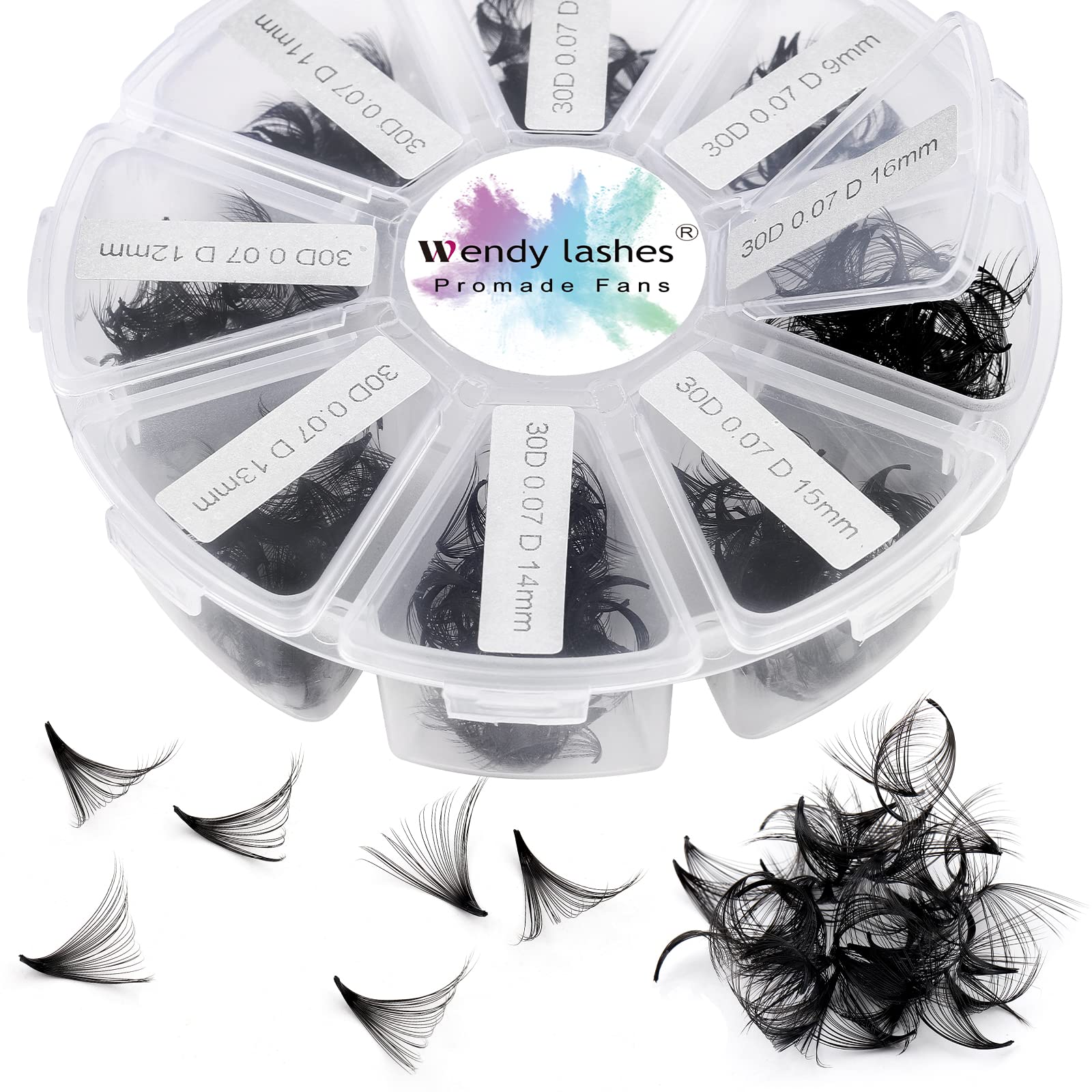 Premade Fans Eyelash Extension 500pcs 30D 0.07mm D Curl 9-16mm Mixed Tray Pre Made Fan Lashes Loose Handmade Volume Lash Extensions Pointed Thin Base Black PBT Fibre — image 1