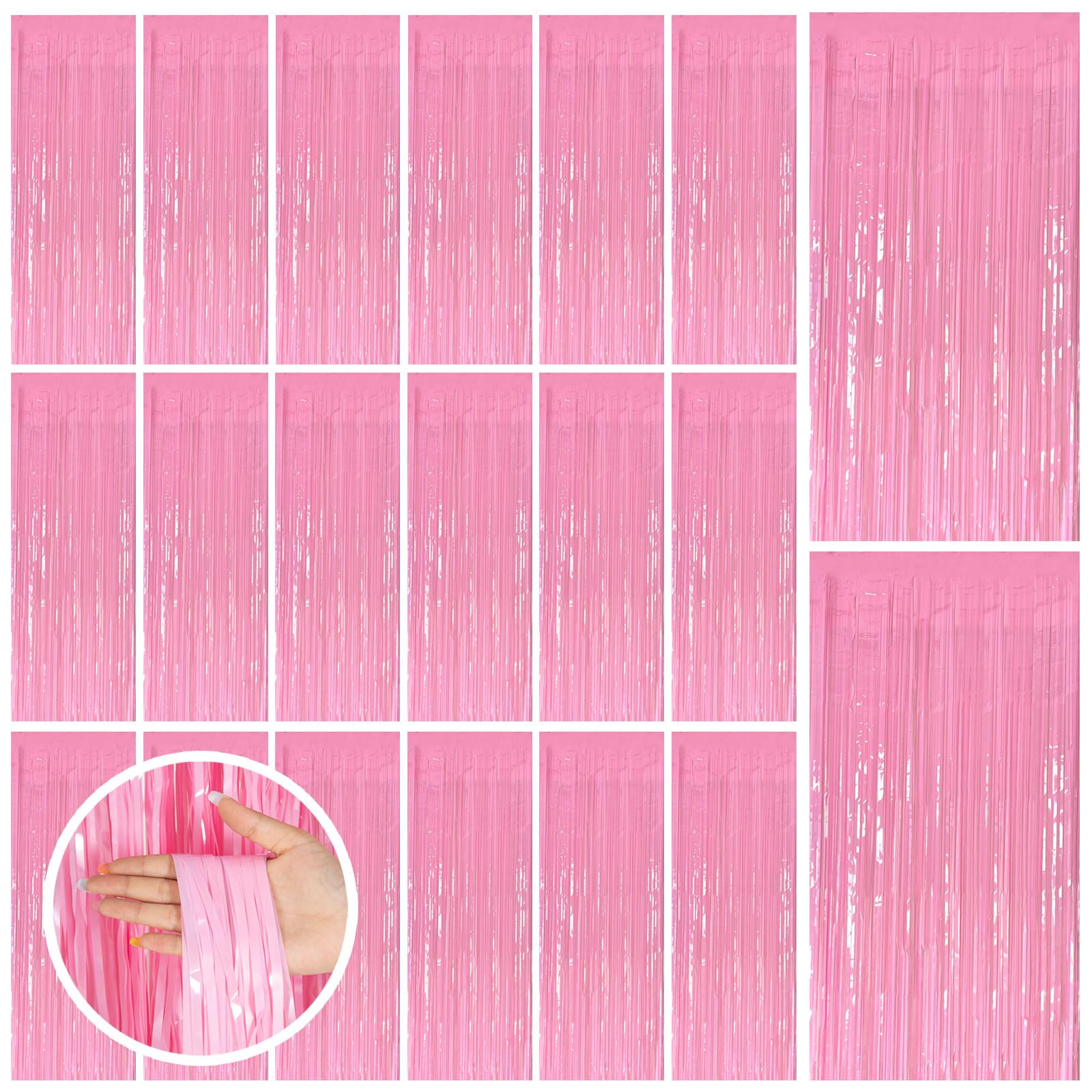 Photo 1 of 20 Pack Party Backdrop Decorations Pink Tinsel Curtain Party Backdrop Foil Fringe Birthday Decorations Photo Booth Streamer Backdrop Pink Theme Bachelorette Graduation Party Decorations