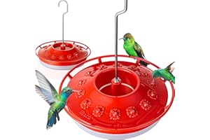 iBorn Hummingbird Feeder for Outdoors with Built-in Ant Moat, Bird Feeders with 14 Bee Guard Ports, Metal Hanging Hook & Easy