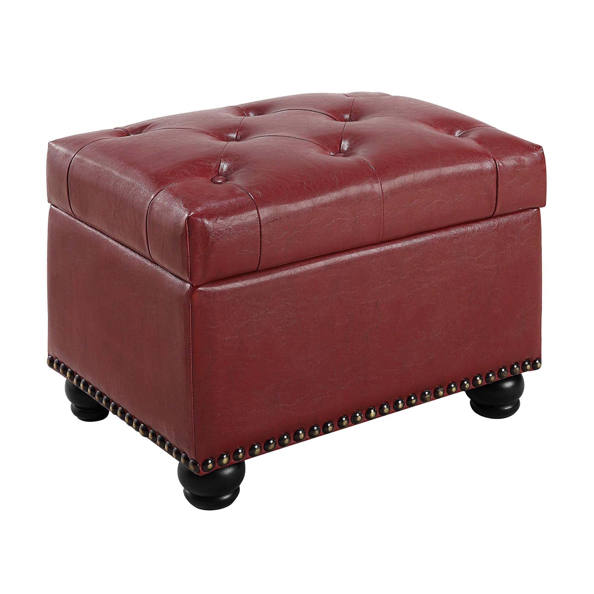 Convenience Concepts Designs4Comfort 5th Avenue Upholstered Storage Ottoman 24" - Contemporary Foot Stool and Seat with Hinged Lid for Living Room, Dining Room, Office, Den, Burgundy Faux Leather Image