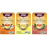 Yogi Tea Energy Variety 3 Pack-Organic Sampler-Includes Bright Peach Positive Energy, Sweet Tangerine Positive Energy & Vanil