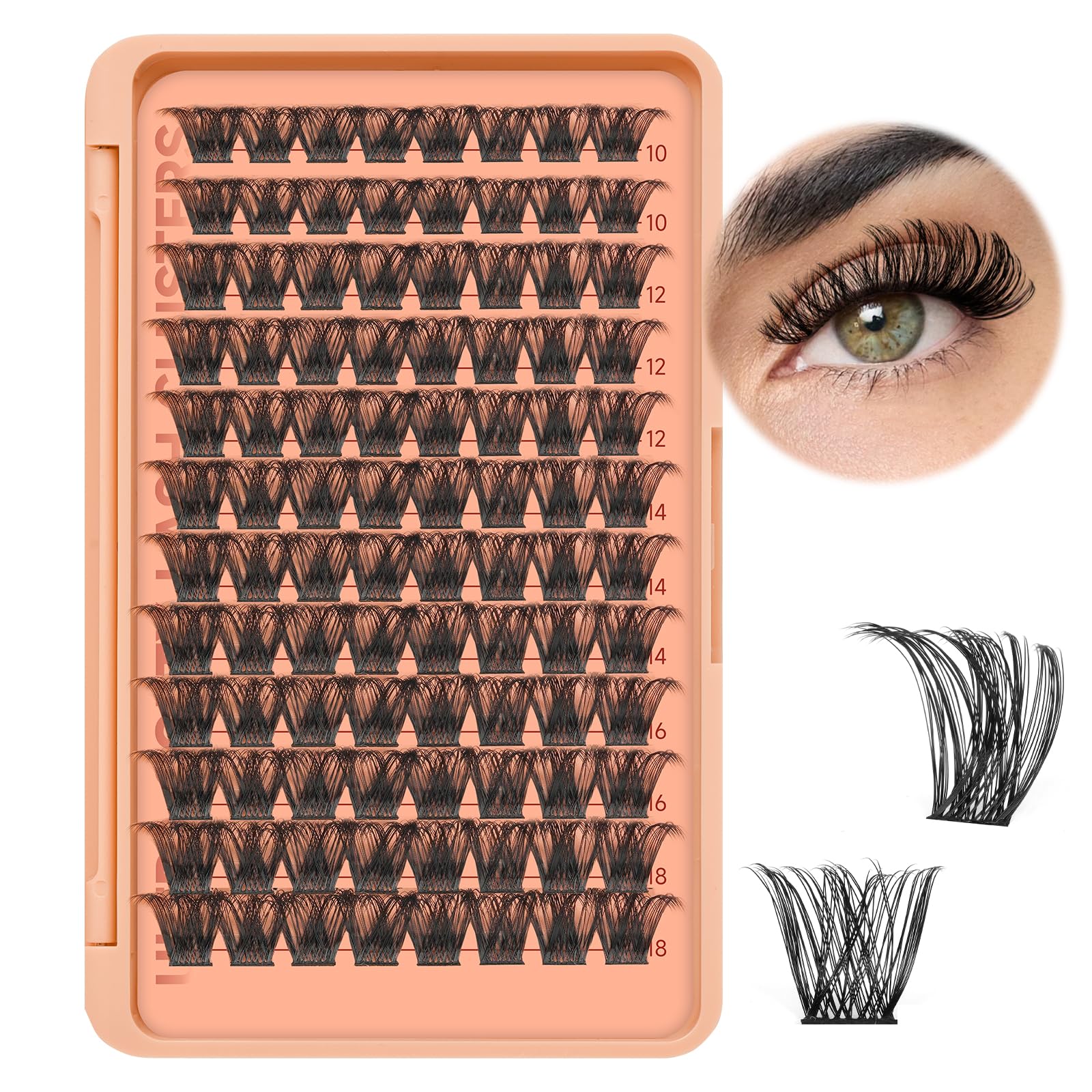 Higu clace Cluster Lashes 96pcs, Lash Clusters D Curl Mix8-18mm, Ultra Softy Eyelashes Fluffy, Super Thin Band Silky DIY Lash Extension Natural Look Reusable Use at Home (UltraSofty02, Mix10-18) — image 1