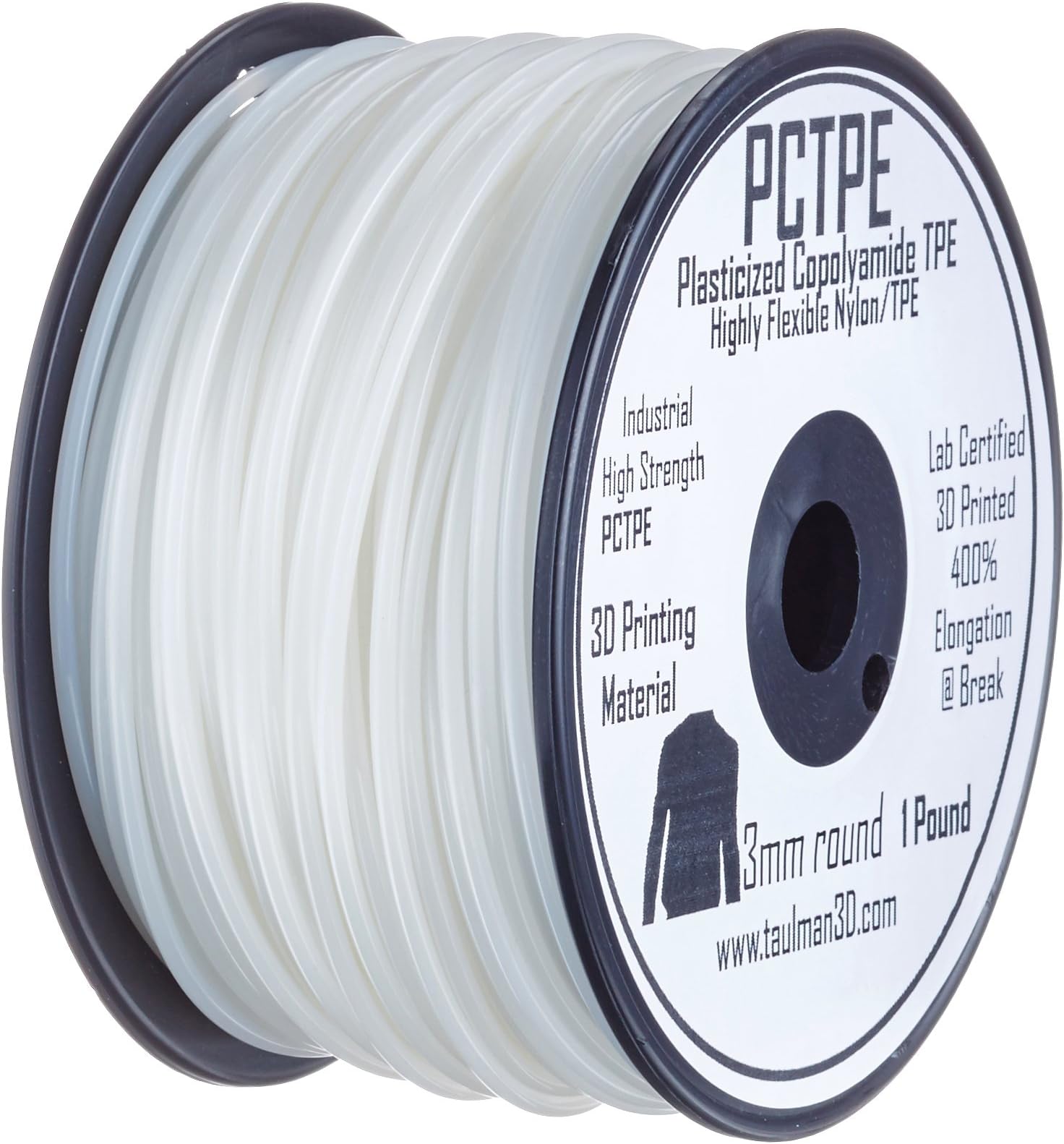 3D Prima 10377 Taulman PCTPE Filament, 3 mm, 0.45 kg Spool, Clear