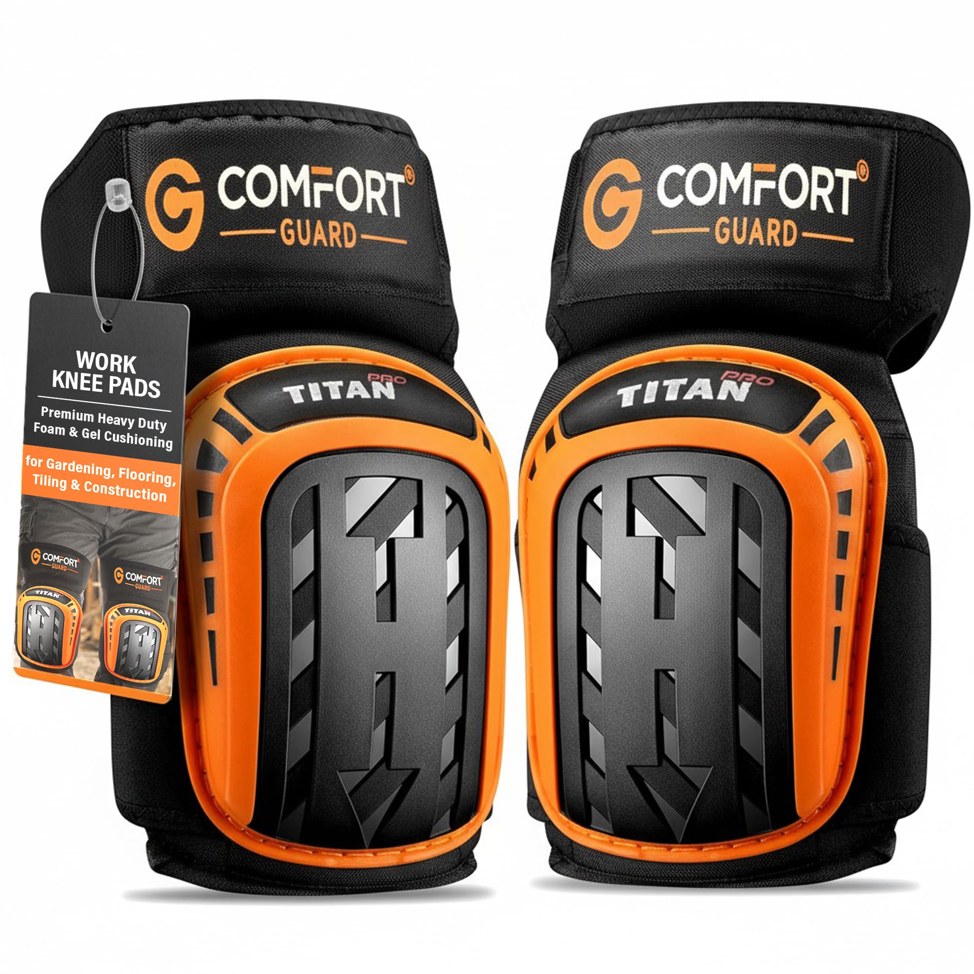 COMFORTGUARD Knee Pads for Work - Heavy Duty Gel & Foam Kneeling Pads for Men & Women - Construction Gardening Flooring Tiling - Adjustable Straps & Carry Bag