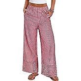 ANRABESS Womens Gingham Pants Checkered Plaid Striped Boxer Wide Leg Palazzo Pants Lounge PJ Bottoms Trousers with Pockets