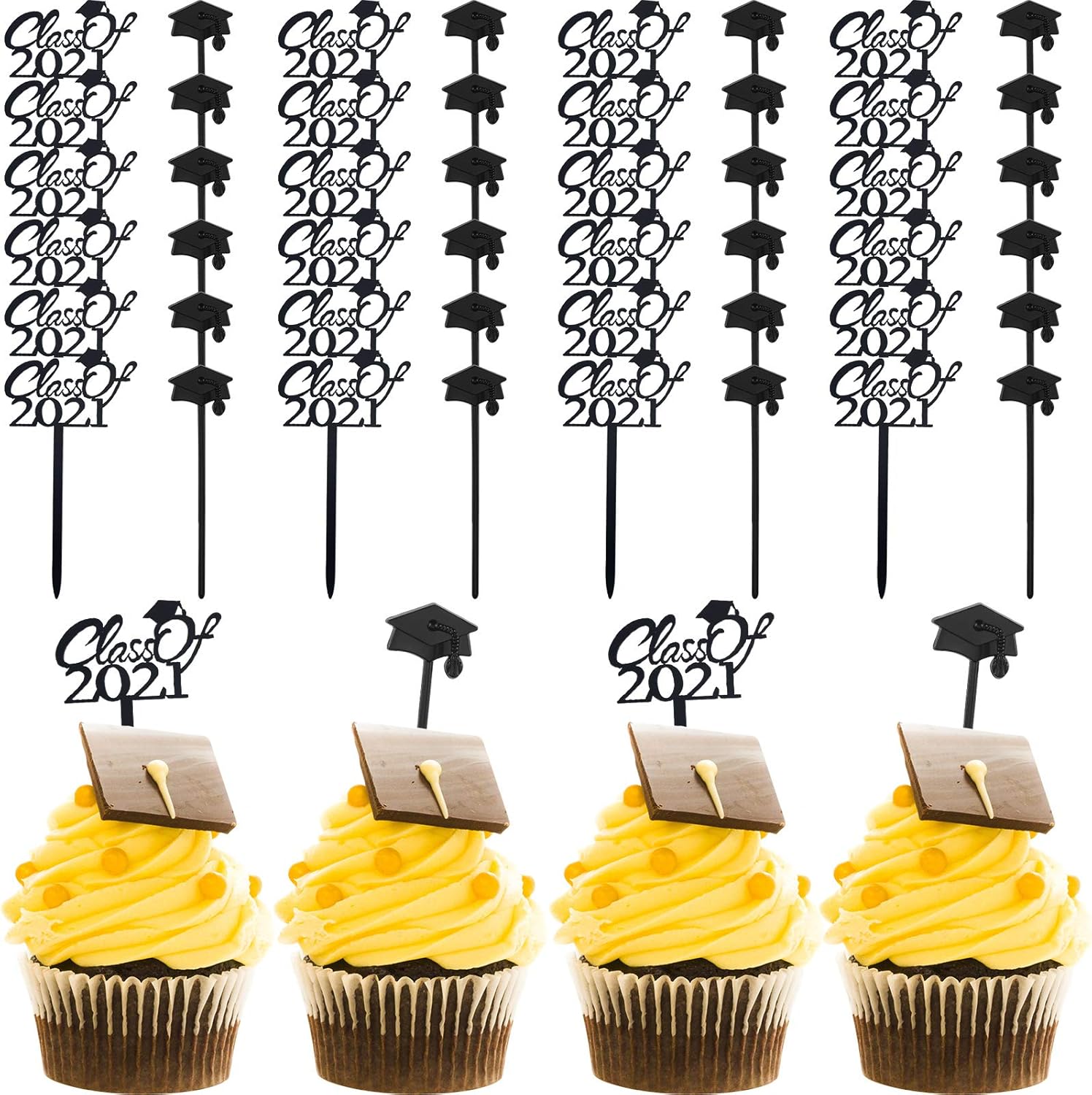 72 Pieces Black Graduation Cupcake Toppers Cake Decorations 21