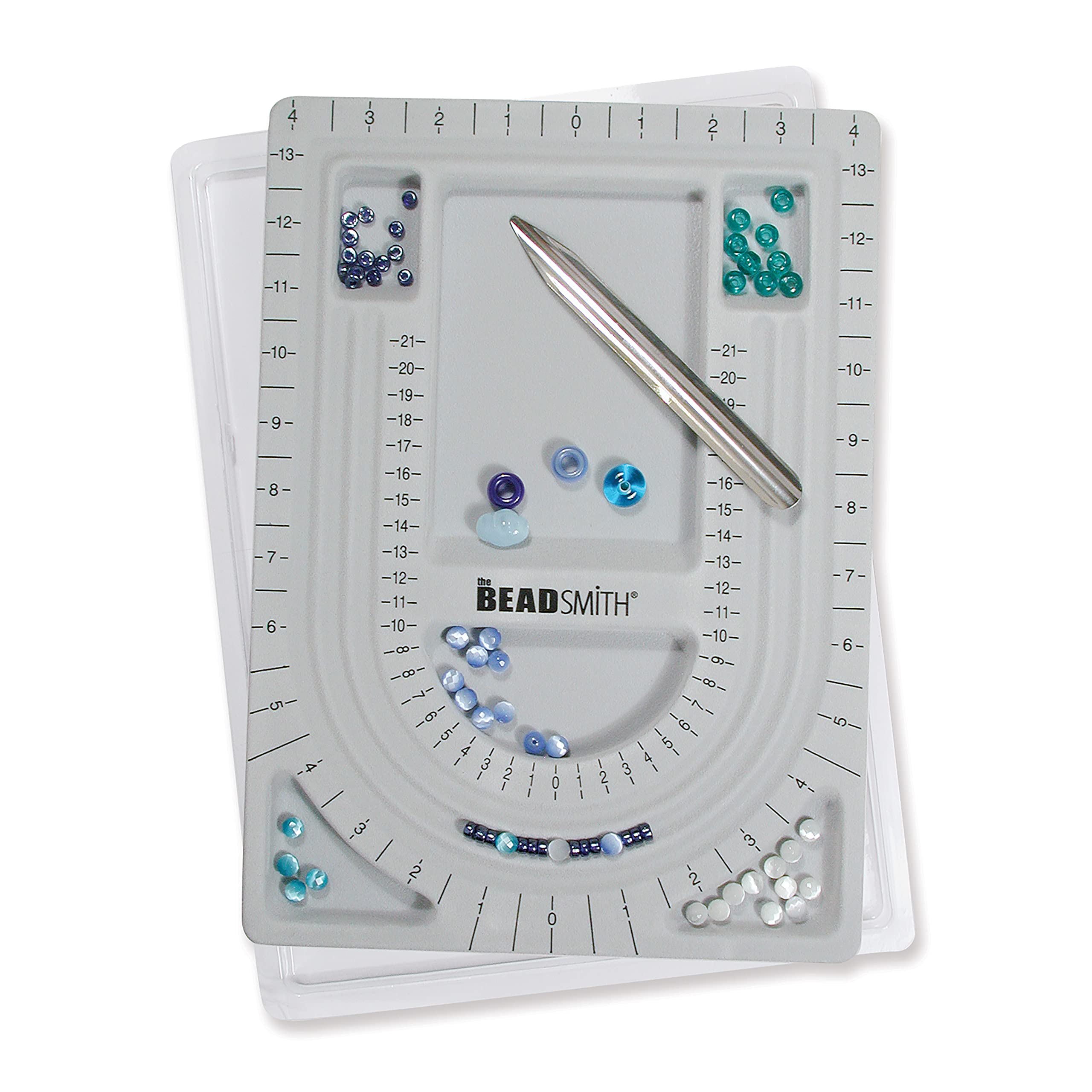 The Beadsmith Bead Board with Cover, Grey Flocked, 3 U-Shaped Channels, 6 Recessed Compartments,13.25H x 9.75L inches, Design Boards for Creating Bracelets, Necklaces and Other Jewelry