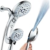 AquaCare 50-mode High Pressure Shower Head Combo with Arm &amp; Dual Power Wash | Hygienic Jets, 2-mode Handheld Power Wash for Tub, Tile &amp; Pets, Long 6 ft. Stainless Steel Hose, Extra Wall Bracket / Chrome