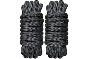 PACTHSD Boat Dock Lines 3/4" x 20' - Double Braided Nylon Boat Ropes for Docking with 15" Loop, Marine-Grade High Strength Boat Lines Dock Rope, Premium Marine Rope Mooring Lines, Easy Handling - 2 Pack,Black