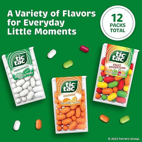 TIC TAC FLAVOR VARIETY PACK, BULK 12 PACK, ON-THE-GO REFRESHMENT, 1 OZ EACH