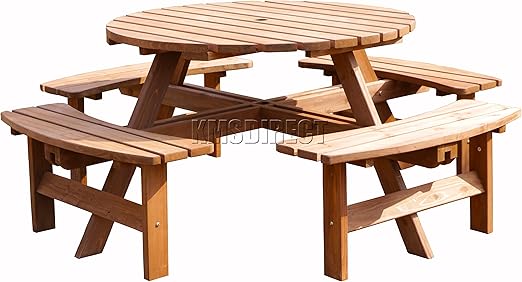 Westwood Garden Patio 8 Seater Wooden Pub Bench Round Picnic Table