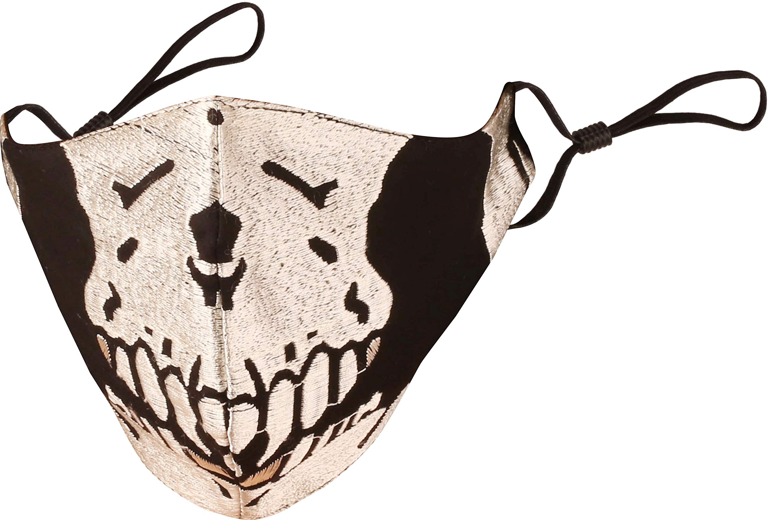 Touchstone Skull embroidered 3 layer large size cotton face masks reusable machine washable adjustable for men, women. (Pack of 1). Black