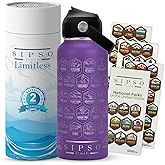 SIPSO fresh Hiking Gift Water Bottle – 32 oz Vacuum Insulated Stainless Steel National Park Water Bottle | 63 Waterproof Stickers & Premium Gift Box | Camping & Outdoor Adventure Gifts (Purple)