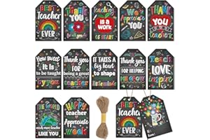 YIAOYINNZ 120PCS Teacher Appreciation Gift Tags with String Thank You Gift Wrap Cards for Teachers’ Day Thankful Labels Decoration for Presents Wrap Boxes Teacher Appreciation Week Back to School Party Gifts