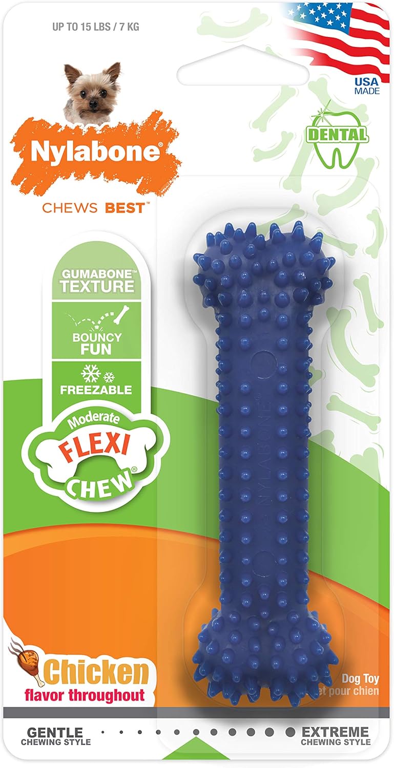 Pet Supplies : Pet Chew Toys : Nylabone Moderate Chew FlexiChew Dental Chew Toy Chicken Flavor X-Small/Petite - Up to 15 lbs. : 