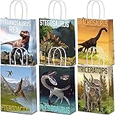 Pajean 24 Pcs Dinosaur Candy Bags with Handle, Dinosaur Party Favor Paper Bags Kids Gifts Goodie Treat Wrapping for Boys Girls Dino Theme Birthday Baby Shower Party Supplies(Simulated Style)