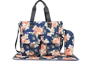 Leaper Floral Diaper Tote Bag Shoulder Bag Beach Bag Handbags Nappy Bag Blue