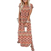 WIHOLL Summer Dresses Cap Sleeve Crewneck Maxi Long Casual Dress with Pockets Beach Vacation Sundresses 2026 Trendy